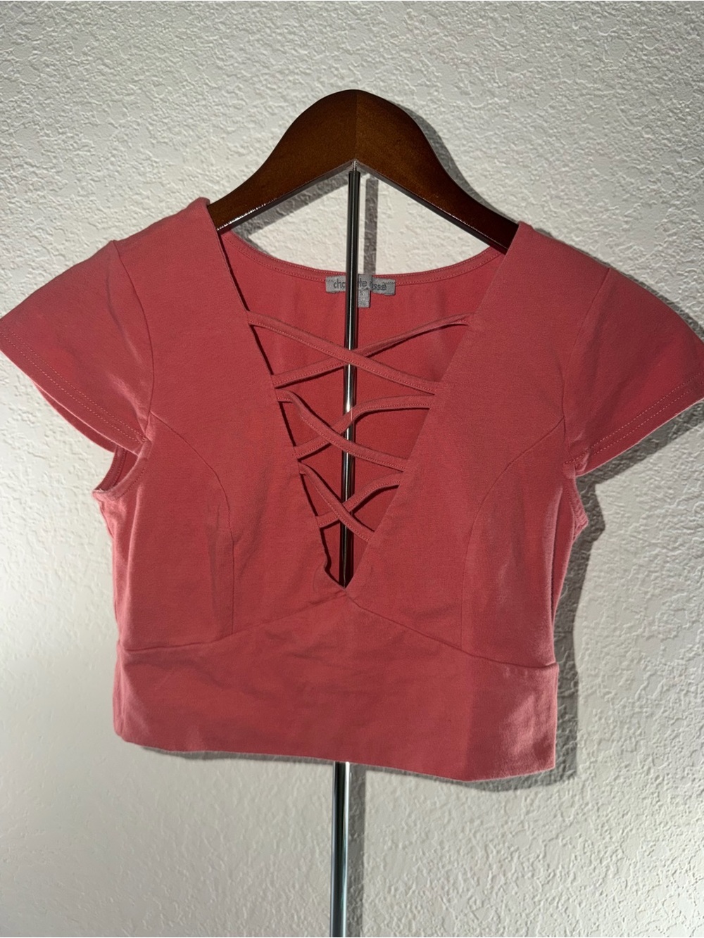 Charlotte Russe Rose Pink Lace-Up Deep V Crop Top